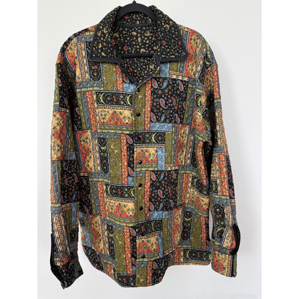 Handmade Quilted Patchwork Jacket Paisley Floral Boho Snap Front Multicolored